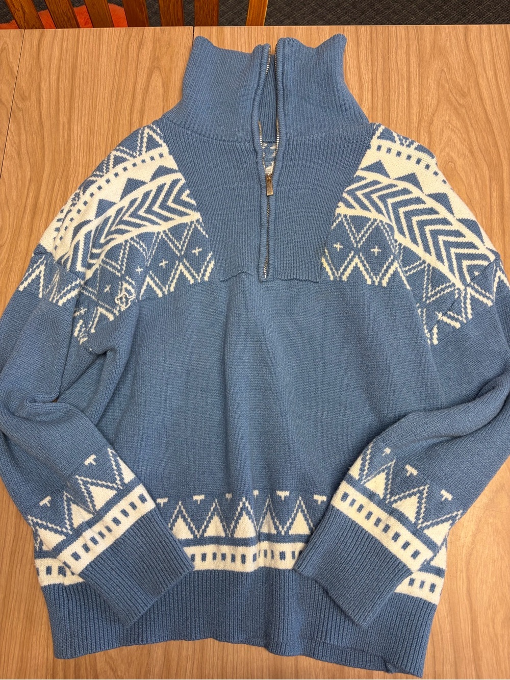 Blue Half-Zip Nordic Pattern Sweater